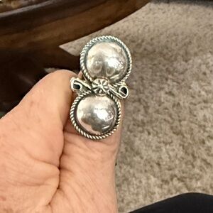Native made sterling silver and stamped Double Ball Ring